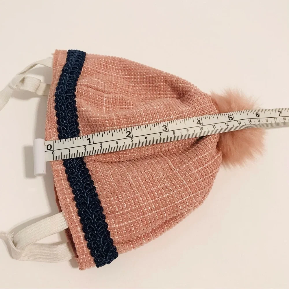 New! Bond & Co Pet Dog Pink Tweed Beanie Pompom Hat